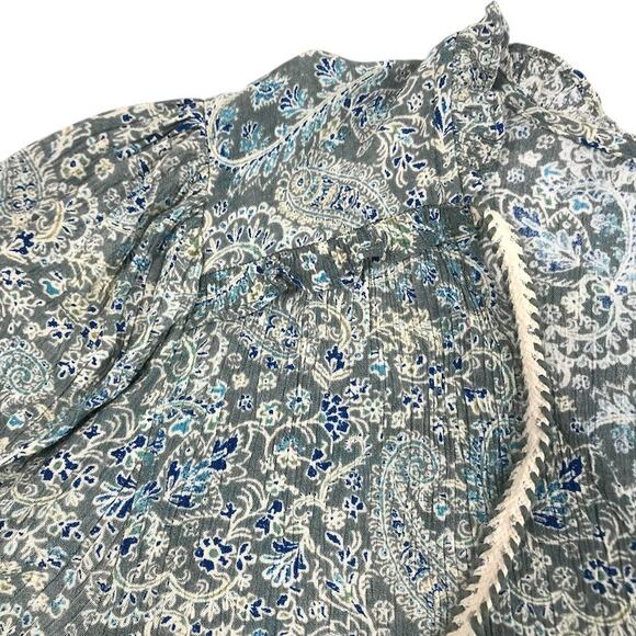 FRYE Floral Tassel Tie Gauze Blouse-Tunic Sz XL Country Cottage Cowgirl Boho Y2K - Picture 5 of 12